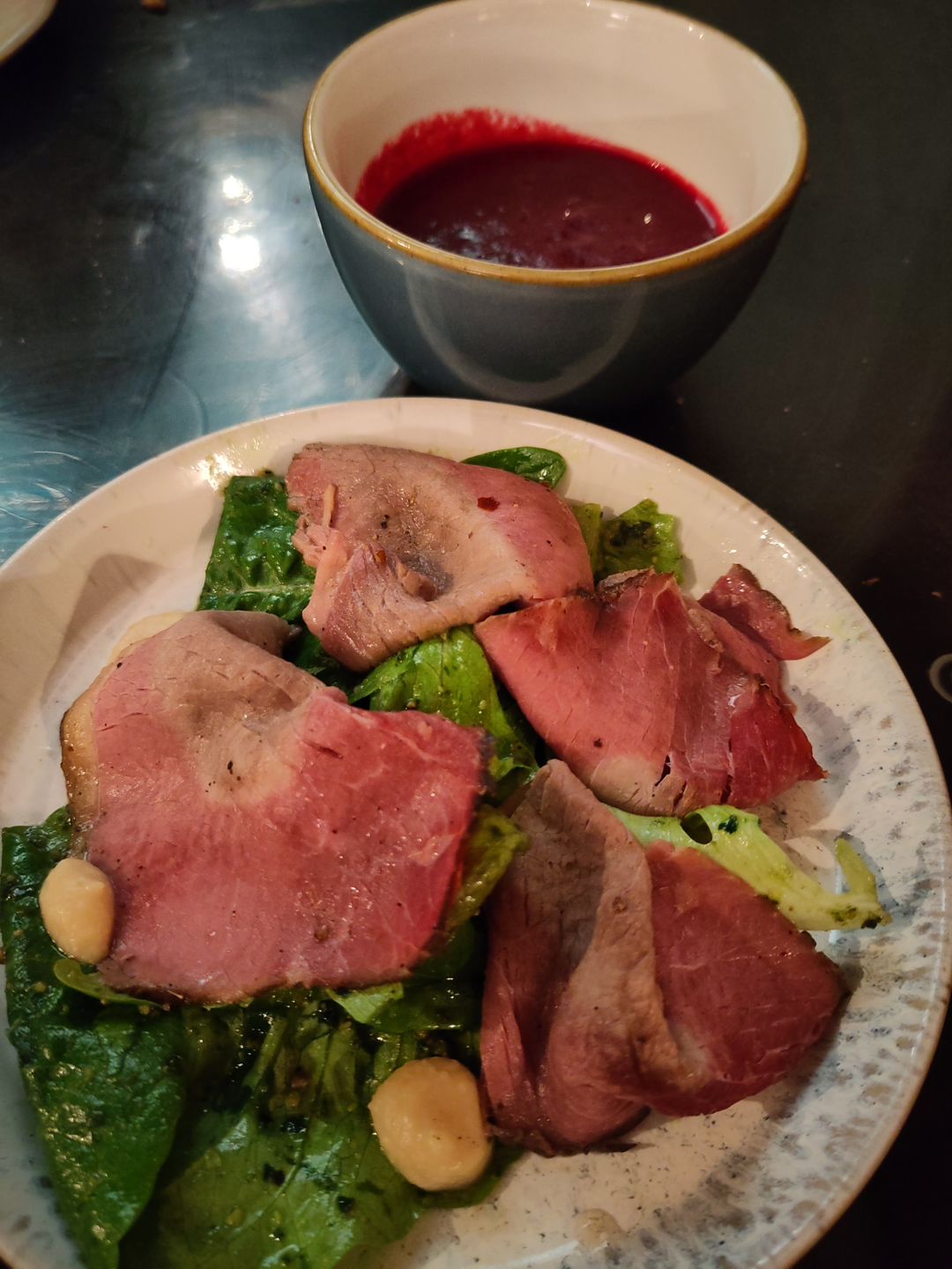 Pastrami, beetroot soup