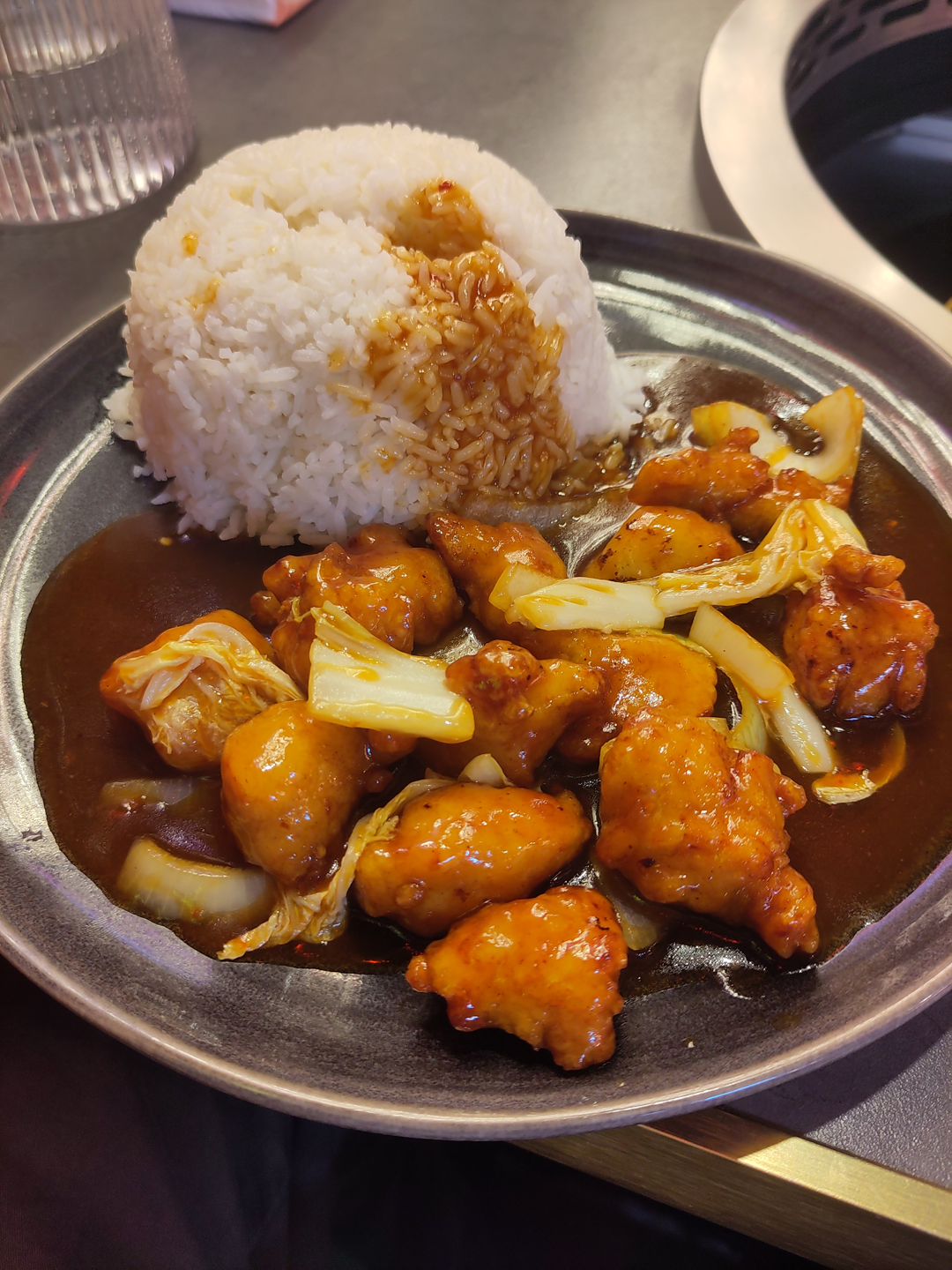 Sweet and sour chicken with rice